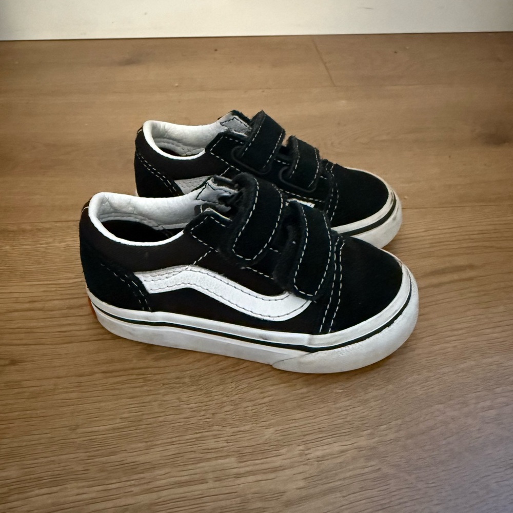 Vans Kids Black and White Velcro Sneakers